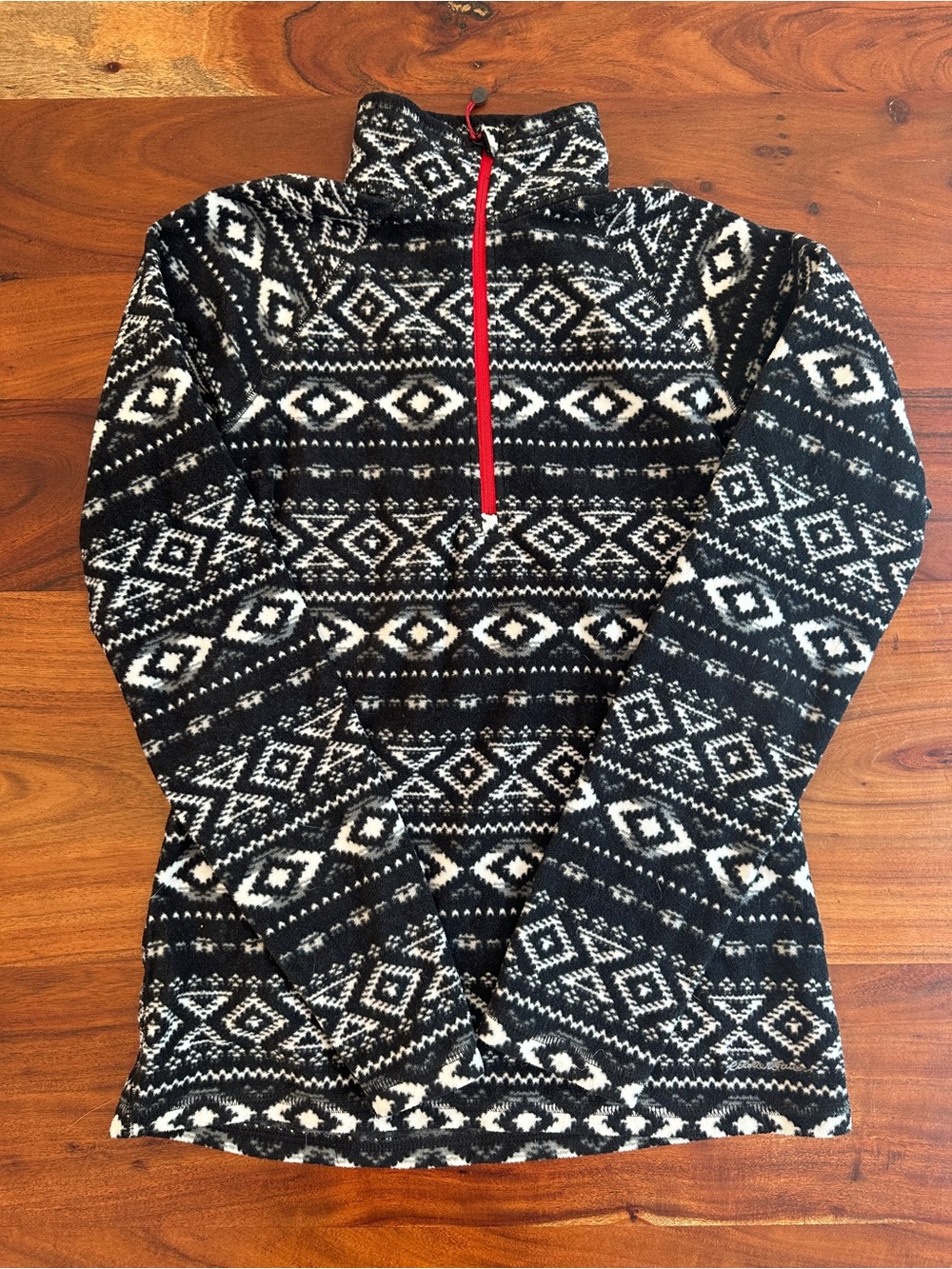 Eddie Bauer Black & White Patterned Half-Zip Women’s Fleece Pullover Sweater